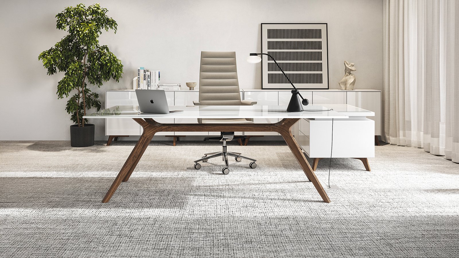 Γραφείο design DR της Frezza με λευκό λακαρισμένο σκελετό από μασίφ ξύλο