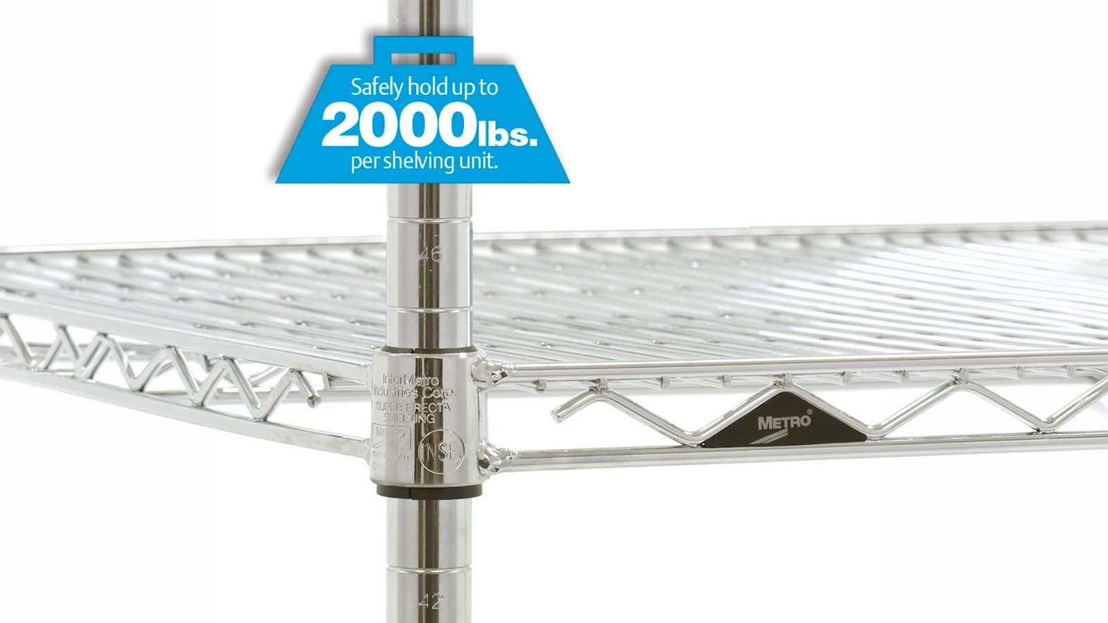 Ράφι από χρωμέ ατσαλόσυρμα Super Erecta της Metro με ρυθμιζόμενα επίπεδα