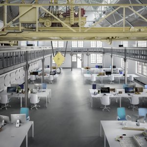 Αίθουσα τράπεζας με τραπέζι Nuur της Arper και καρέκλες