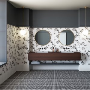 Δάπεδο από γρανίτη Chymia της Mutina με ασπρόμαυρες υφές