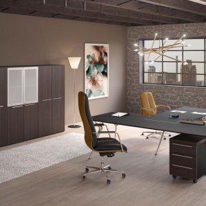 Γραφείο design Genesis της Codutti με επιφάνεια από δρυ σε απόχρωση wengé