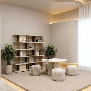 Λακαρισμένο πάνελ της βάσης Ginza δίπλα στο πάνελ από τραβερτίνη