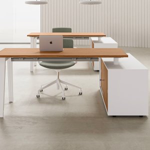 Γραφείο υπαλλήλου E-Place της DVO Office σε λευκό σκελετό καβαλέτου