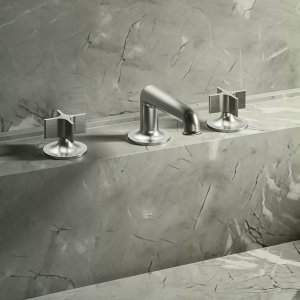 Βρύσες design στον τοίχο: επιτοίχια μπαταρία νιπτήρα Flora σε Mokka PVD