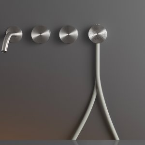 Μπαταρία μπάνιου design Giotto από σατινέ ανοξείδωτο χάλυβα