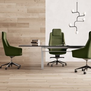 Διευθυντική καρέκλα Jera Chair της Las Mobili με καπιτονέ ταπετσαρία και γυαλισμένη πεντακτινωτή βάση αλουμινίου