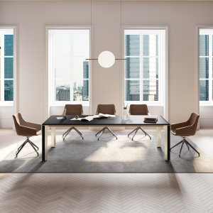 Ορθογώνιο τραπέζι συσκέψεων Iulio με θυρίδα flip-top στην απόχρωση της επιφάνειας