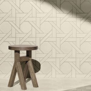 Ψηφιδωτό Weaving της Mutina με το πλεκτό μοτίβο Ba Leng σε λευκό